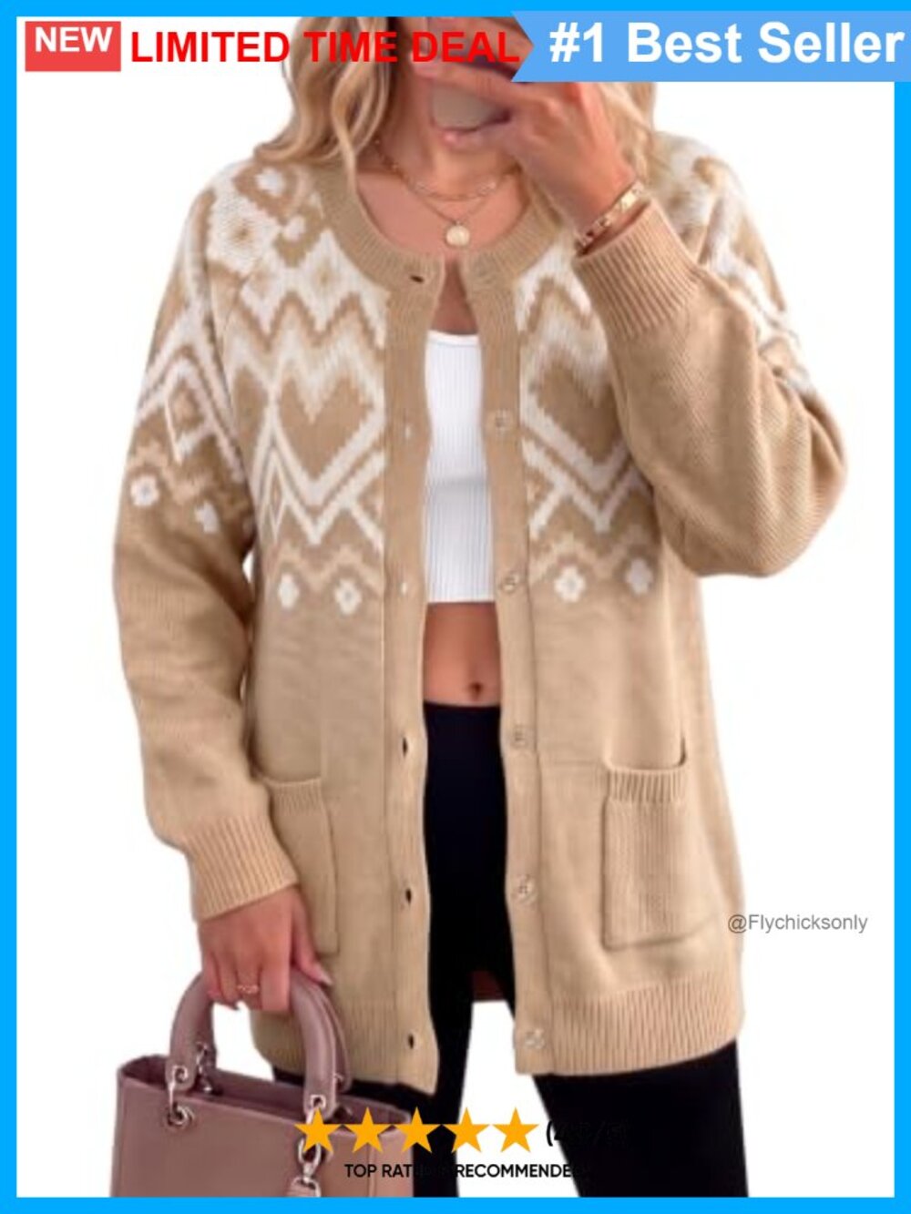 Button Down Knit Cardigan Crew Neck Mid Thigh Sweater